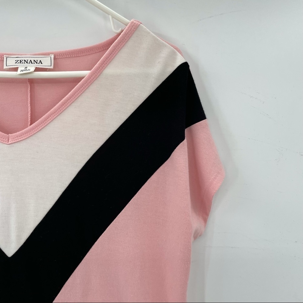 Zenana Pink, White & Black Tee Shirt - Picture 4 of 8